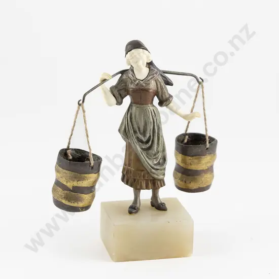 Bronze & Ivory Milkmaid Figure on Onyx Plinth