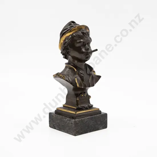 French Bronzed Gilt Metal Bust of Young Boy Smoking