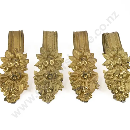 Set Of Four Vict Floral & Leaf Embossed Gilt Metal Curtain Tiebacks