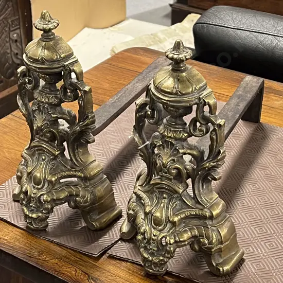 Pair Cast Brass Urn Andirons