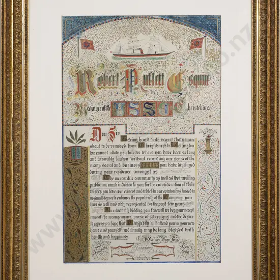 A Finely Hand Illuminated Union Steamship Co Presentation Panel