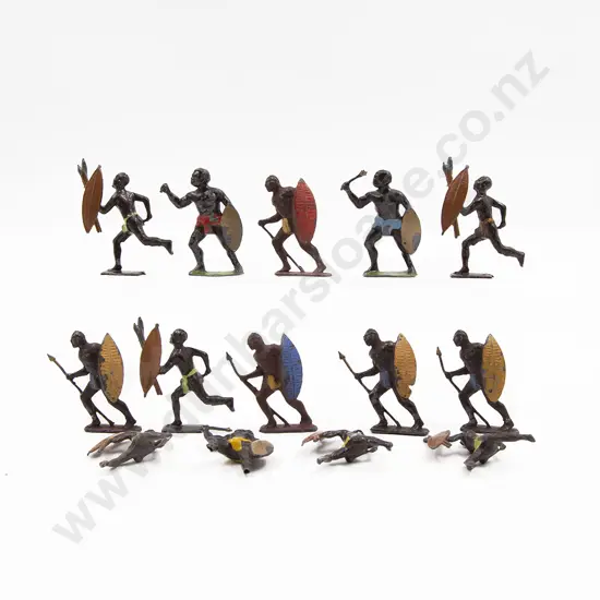 J Hill Co Running Zulu Warriors and Other Make Africa Warriors 14pces