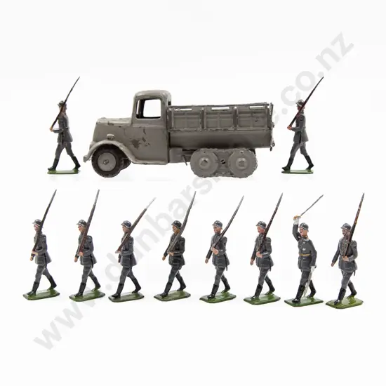 Britains German Infantry 10pces and Army Covered Lorry Caterpillar Type