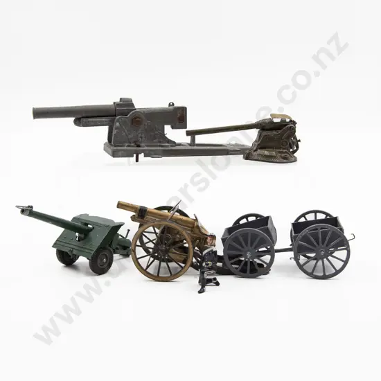 Four Assorted Britains and Other Manufacture Field Guns and Two Limbers
