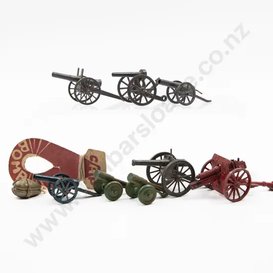 Seven Assorted Small Size Field Guns with Bomb and Shells