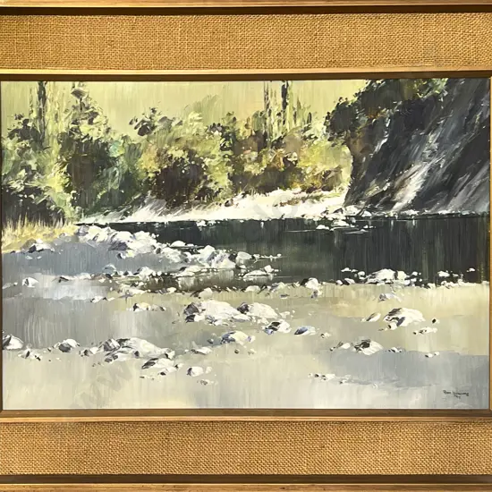 Peter J Wallers - "The Rangatikei River Taihape" - Oil on Board