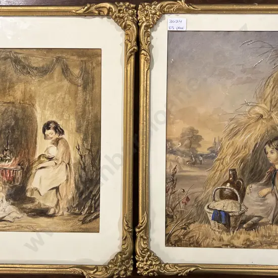 Pair of Charming Gilt Framed Vict Watercolour Portraits
