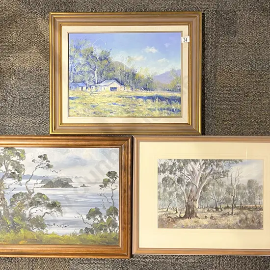 Alex Andrews - " Farm Sheds" - Together with Two Other Framed Works