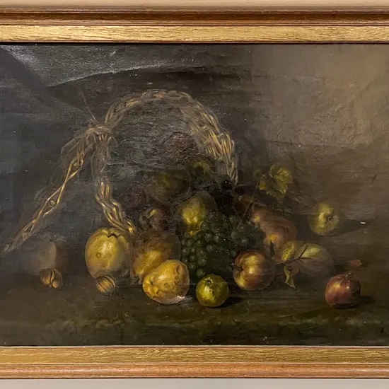 Victorian Still Life, Basket & Fruit, Oil On Canvas