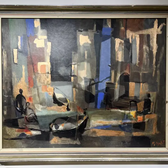 Over Painted Print of Abstract Venice Scene