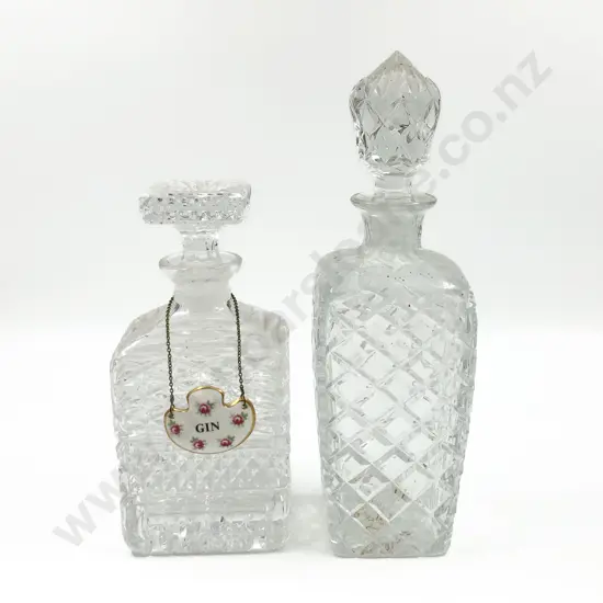 Two Decanters with Ceramic Gin Label