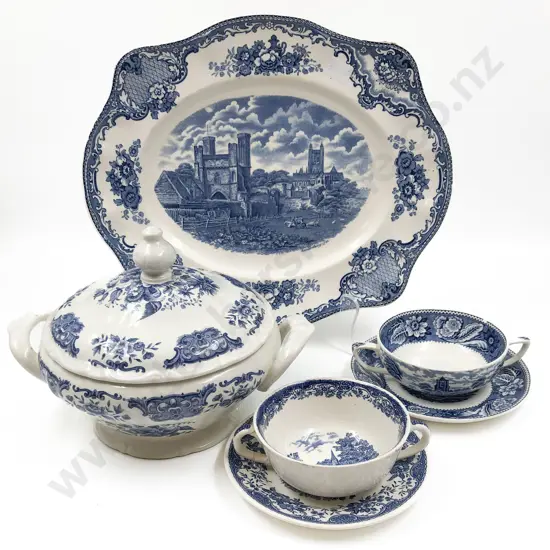 Blue and White Tureen, Meat Plate & Two Soup Bowls and Saucers (AF)