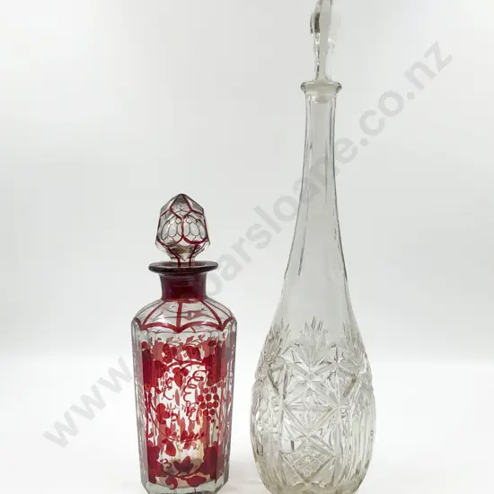 Bohemian Ruby Flashed Decanter and Other