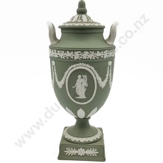 Large Wedgwood Green Jasperware Classical Urn and Cover