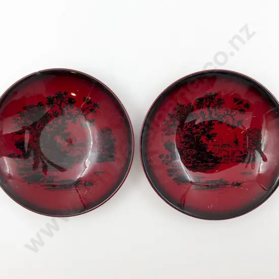 Pair of RD Flambe Woodcut Pattern Dishes