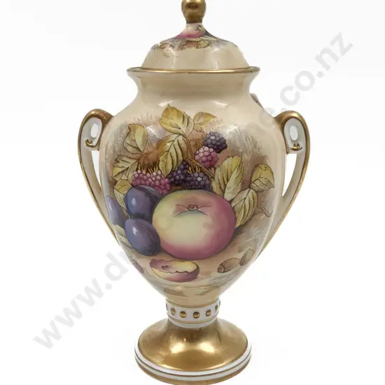 Aynsley Two Handled Fruit Decorated Vase and Cover