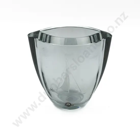 Swedish Glass Vase Engraved with Yacht