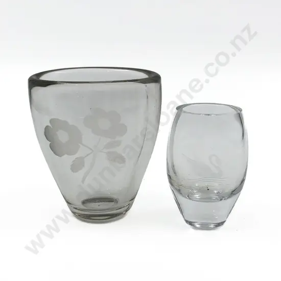 Two Small Engraved Scandinavian Glass Vases