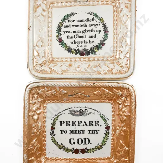 Pair of C19th Staffordshire Mottoware Ceramic Wall Plaques