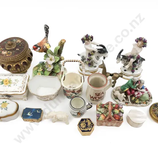 Box with Miniature Ornaments and Trinket Boxes Etc