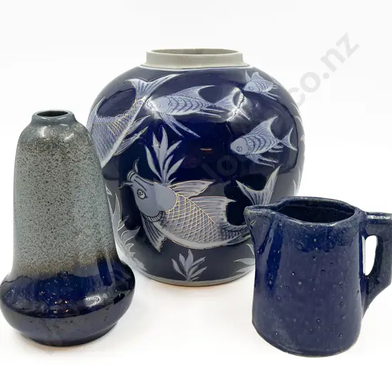 Blue Ginger Jar with Luke Adams Jug and German Vase