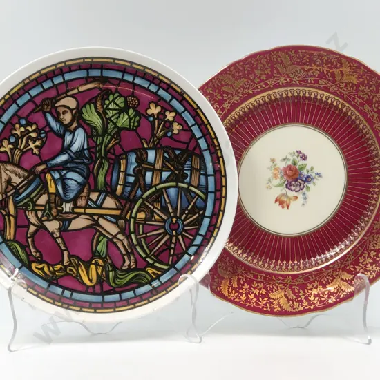 Crown Staffordshire Stained Glassed Windows Plate and Aynsley Floral Plate