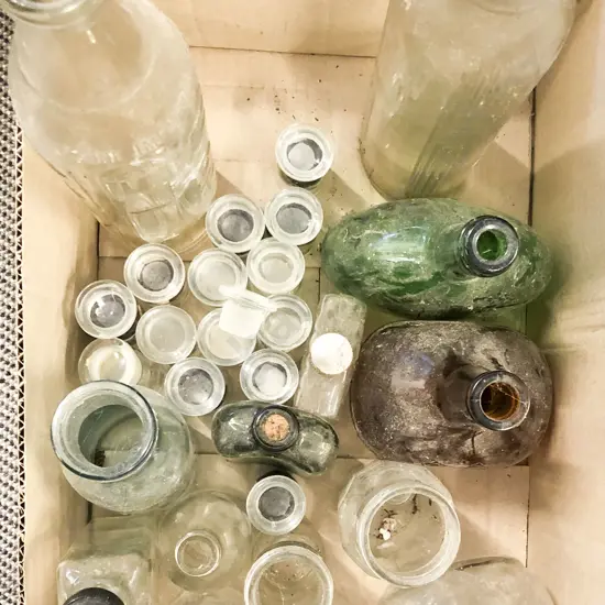 Box of Assorted Vintage Glass Bottle
