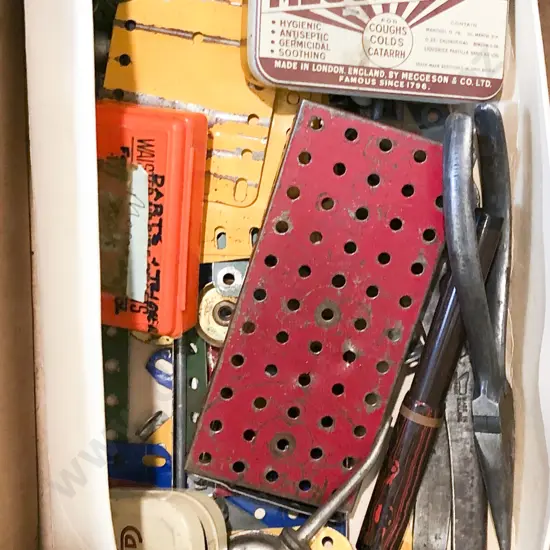 Box of Assorted Meccano and Vintage Tools etc
