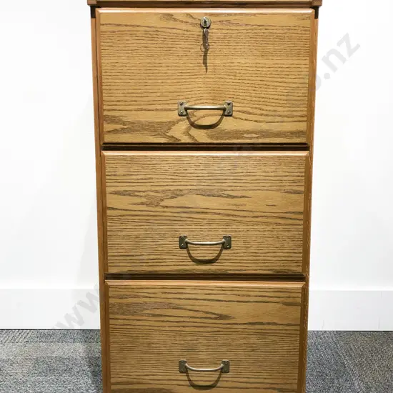Oak Three Drawer Filing Cabinet
