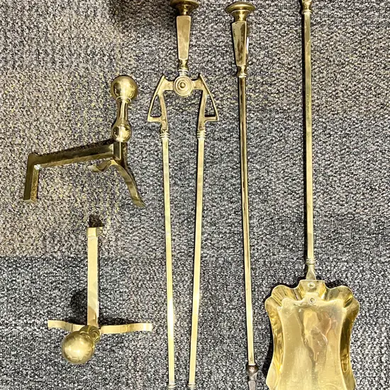 Five Piece Brass Fire Tidy Set