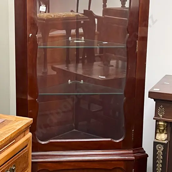 Reproduction Glazed Corner Display Cabinet With Cupboard Base