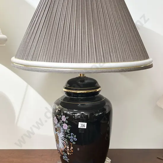 Vase Form Table Lamp with Peacock Decoration