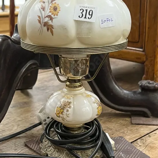 Brass Table Lamp With Vintage Glass Shade