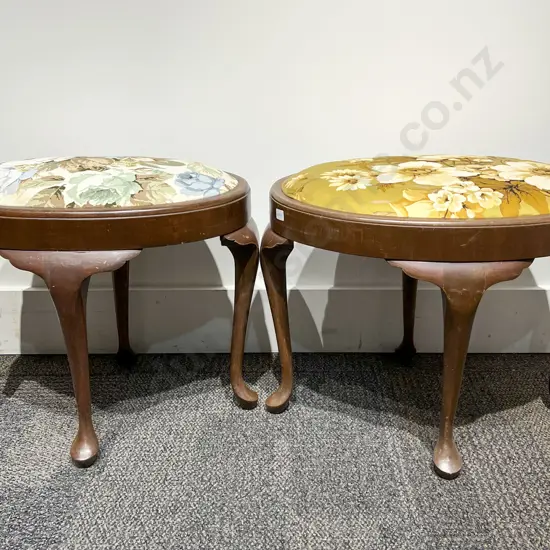 Pair of Floral Upholstered Piano Stools