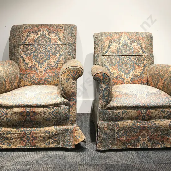 Two Upholstered Arm Chairs With Roll Of Additional Upholstery