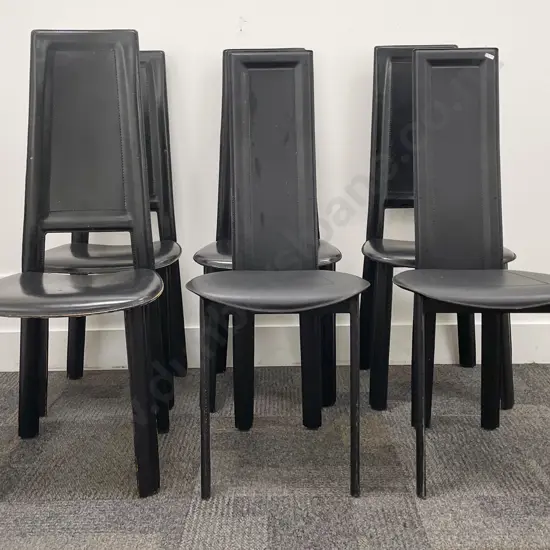 Four Italian Leather "enrico pellizzoni" Dining Chairs together with Two Smaller Similar Examples