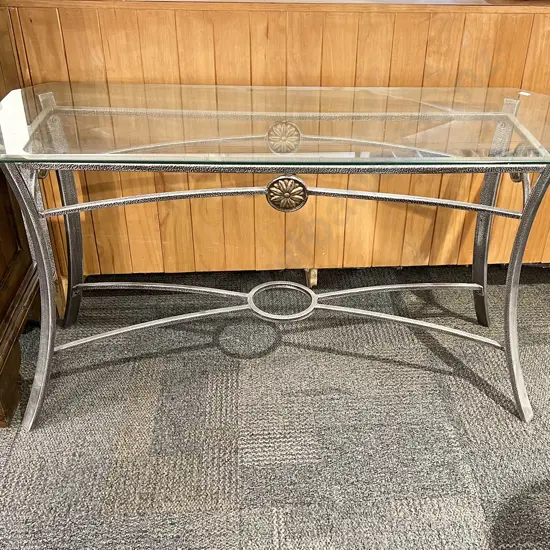 Glass Topped Wrought Metal Console Table