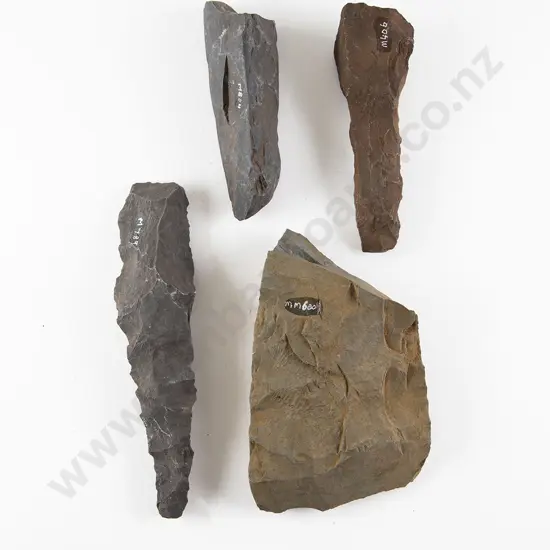Two Awls And Two Worked Stone From The Pitcairn Islands (Basalt)