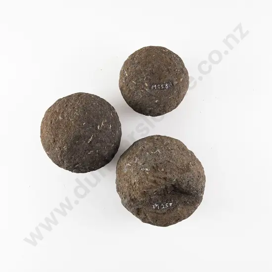 Three Spherical Hammer Stones From The Pitcairn Islands (Basalt)