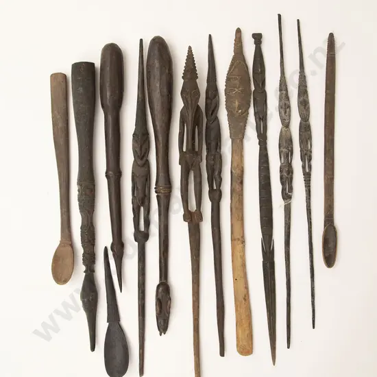 12 Assorted Papua New Guinea Carved Wood Food Implements