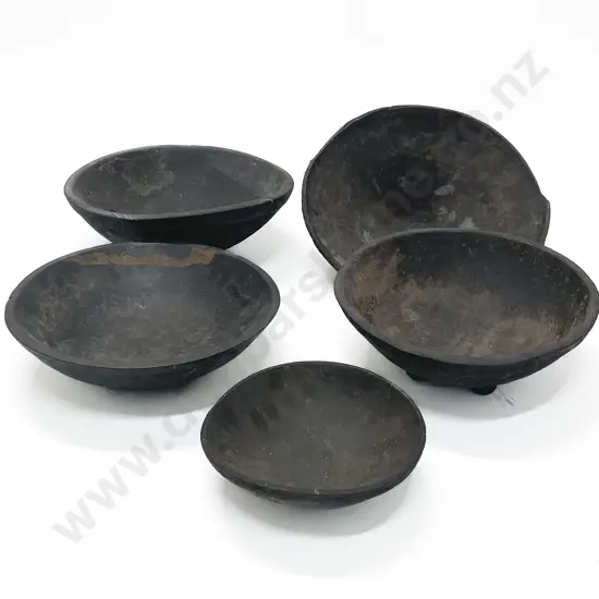 Five Papua New Guinea Sepik River Blackened Food Bowls