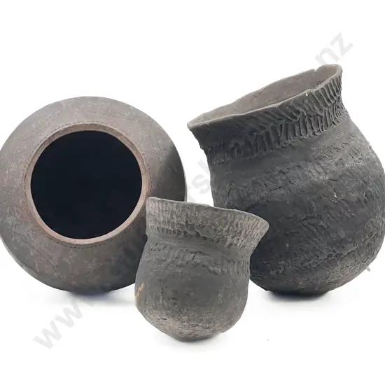 Three Papua New Guinean Raku Fired Cooking Pots