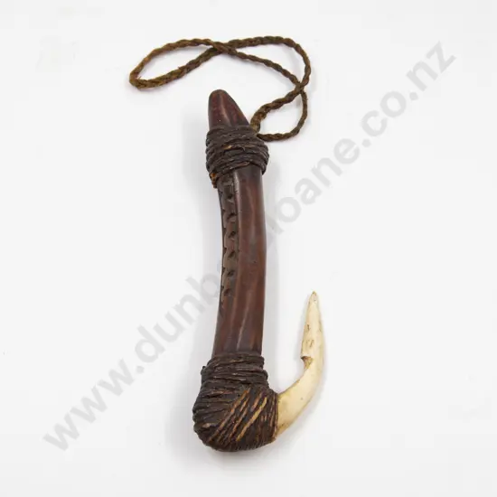 A Polynesian Fishhook With Wooden Shank And Bone Barb