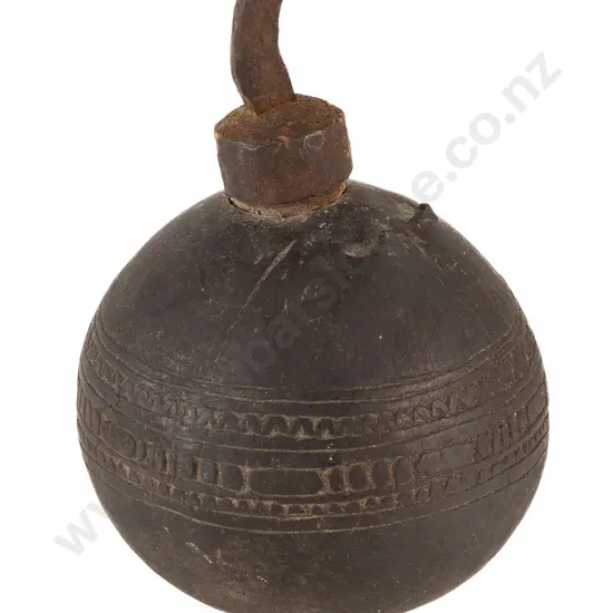 A Papua New Guinea Calabash Lime Container With Stopper And Incised Decoration