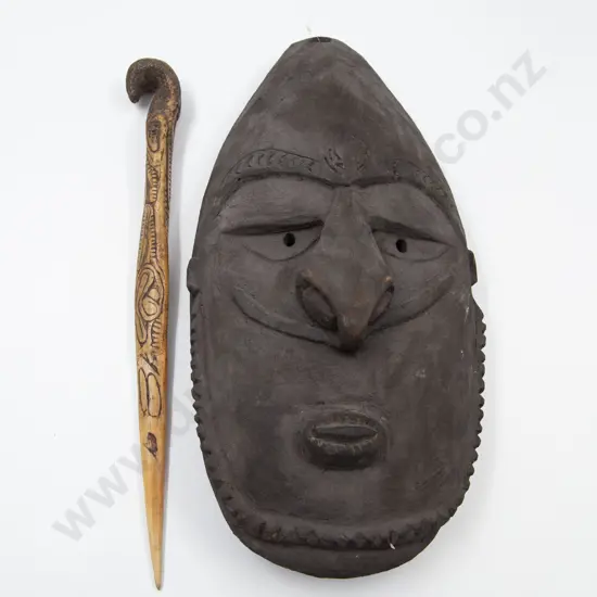 A Ramu River Mask And Bone Dagger