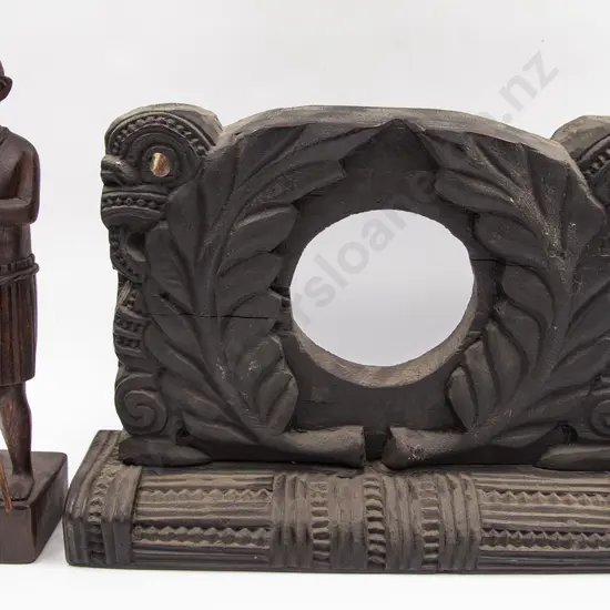 Maori Carved Clock Case With Figure