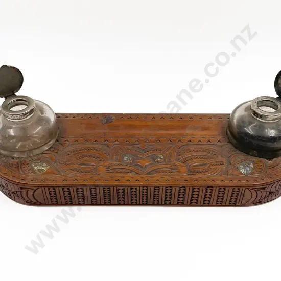 Carved Maori Desk-Top Inkwell