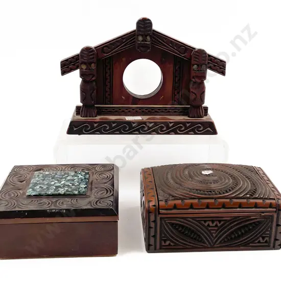 Two Carved Boxes With Clock Case