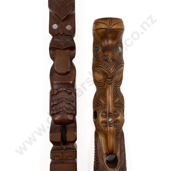 Two Carved Pou Whakairo