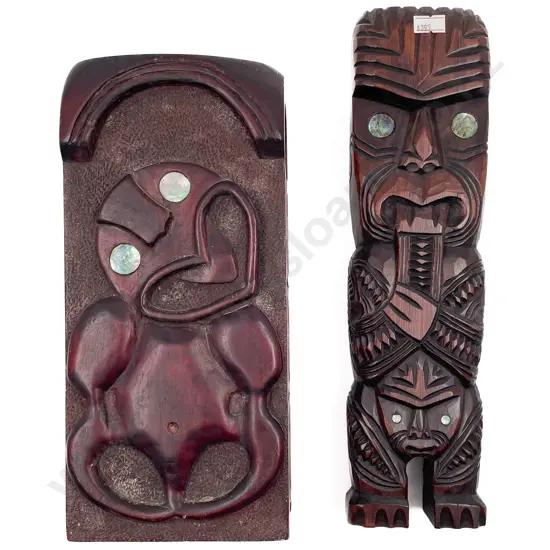 Multifaceted Carving Of Tiki And Wheku Head With Pou Whakairo